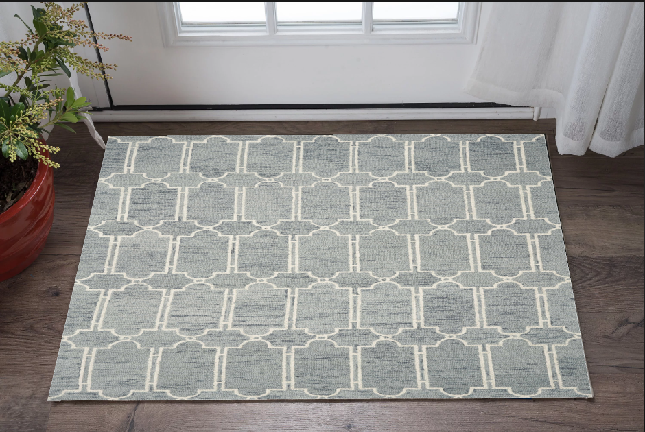 3' X 5' Slate Blue Hand Tufted Geometric Indoor Area Rug