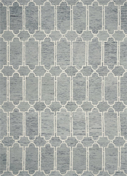 3' X 5' Slate Blue And Ivory Wool Geometric Hand Tufted Area Rug