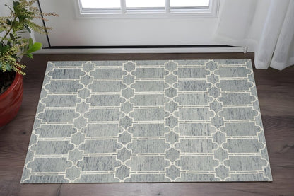 3' X 5' Slate Blue And Ivory Wool Geometric Hand Tufted Area Rug