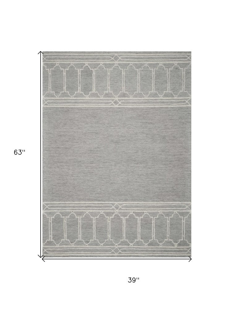3' X 5' Gray And Ivory Wool Geometric Hand Tufted Area Rug