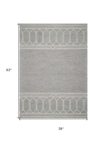 3' X 5' Gray And Ivory Wool Geometric Hand Tufted Area Rug