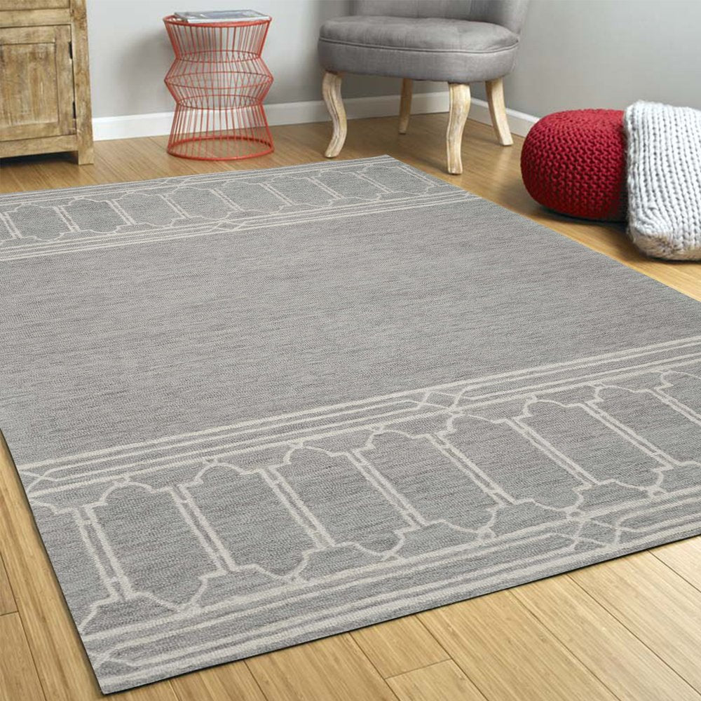 3' X 5' Gray And Ivory Wool Geometric Hand Tufted Area Rug