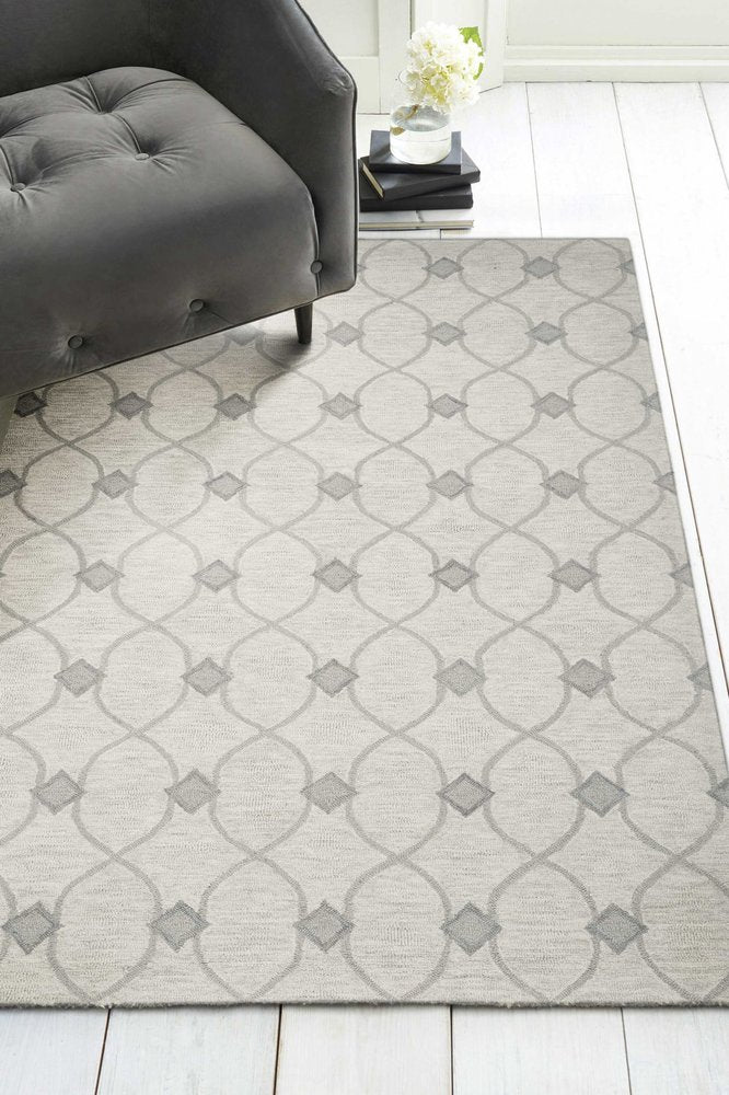 3' X 5' Ivory And Gray Wool Ogee Hand Tufted Area Rug