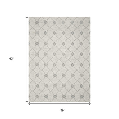 3' X 5' Ivory And Gray Wool Ogee Hand Tufted Area Rug