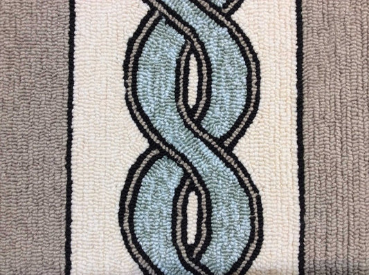 3' X 5' Ivory Light Blue And Gray Geometric Hand Hooked Worn/Fade Area Rug