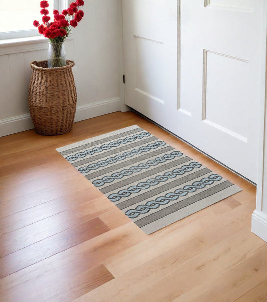 3' X 5' Ivory Hand Hooked Area Rug