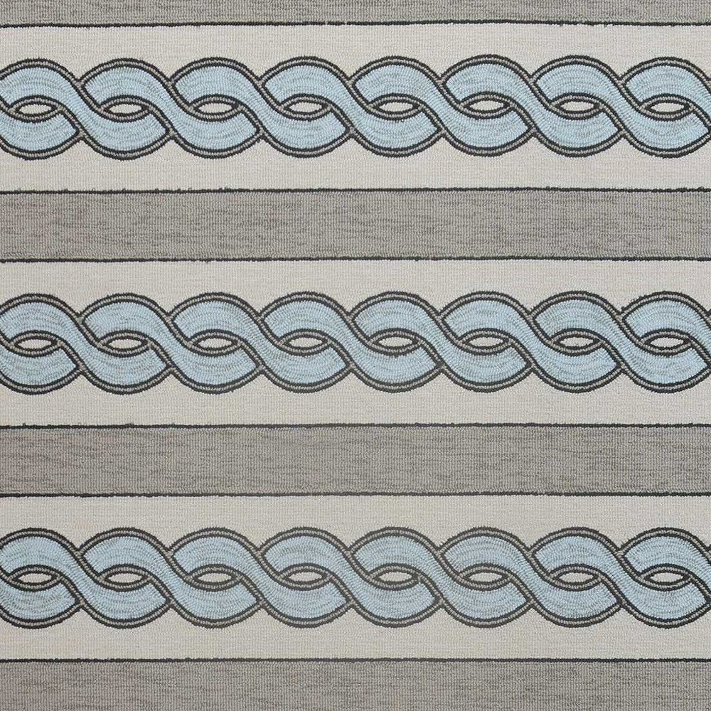 3' X 5' Ivory Light Blue And Gray Geometric Hand Hooked Worn/Fade Area Rug