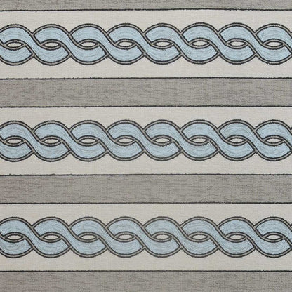 3' X 5' Ivory Light Blue And Gray Geometric Hand Hooked Worn/Fade Area Rug