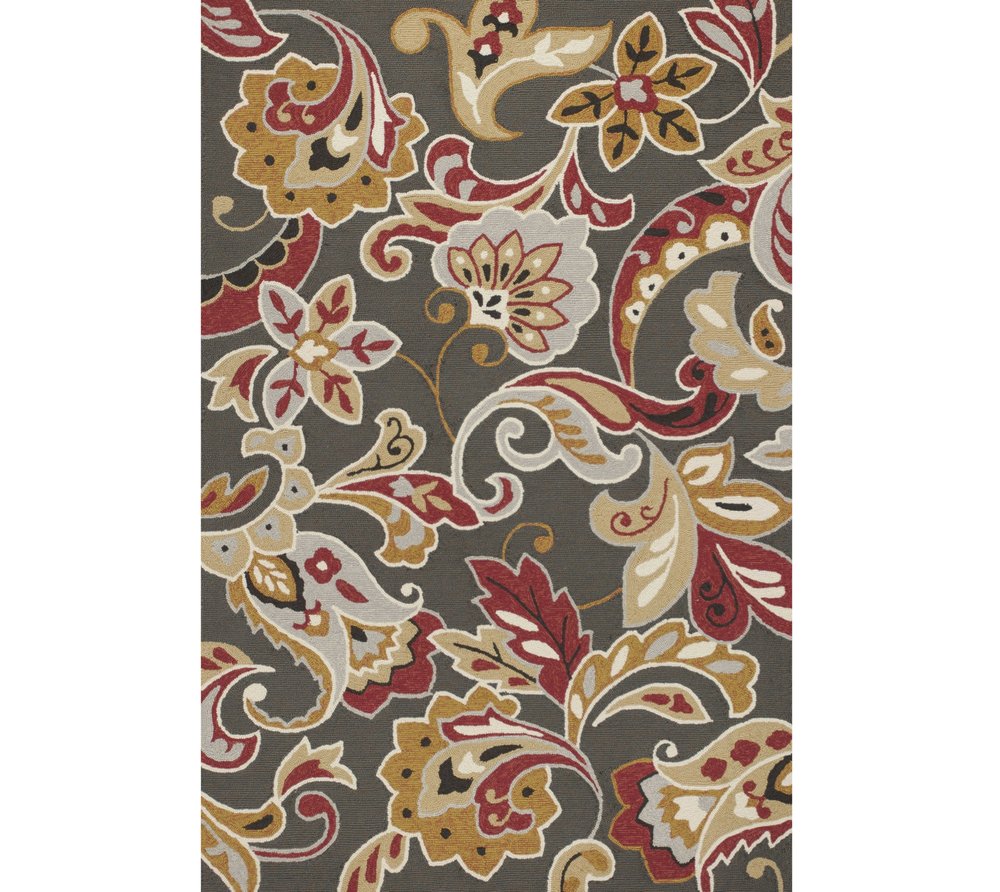7' Taupe Red And Gray Floral Hand Tufted Round Rug With UV Protection