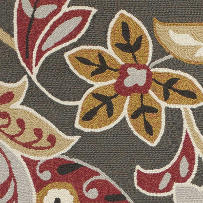 3' X 5' Taupe Red And Gray Floral Hand Tufted Area Rug