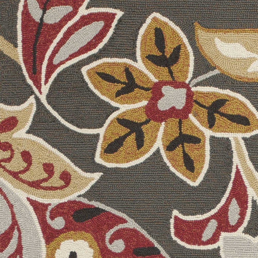 7' Taupe Red And Gray Floral Hand Tufted Round Rug With UV Protection