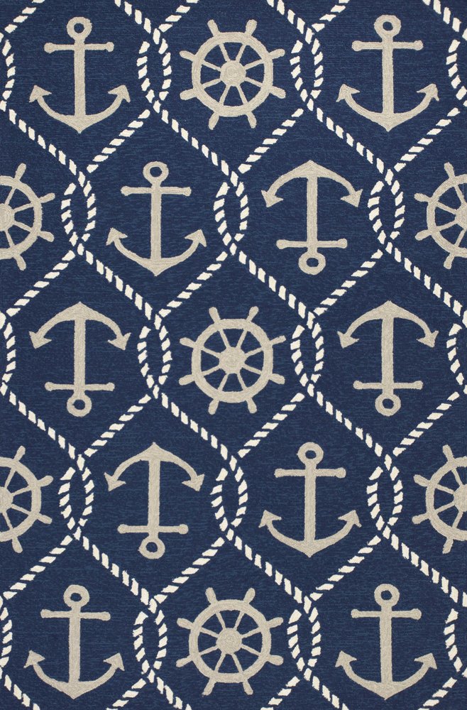 3' X 5' Navy Blue Gold And White Nautical Handmade Indoor Outdoor Area Rug
