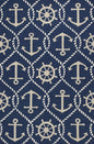 3' X 5' Navy Blue Gold And White Nautical Handmade Indoor Outdoor Area Rug