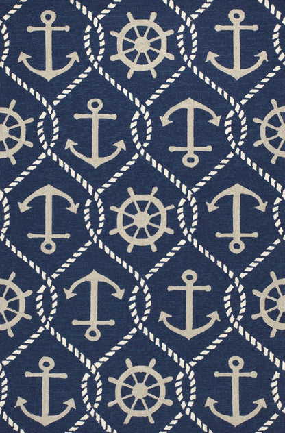 7' Navy Blue Round Nautical Handmade Indoor Outdoor Area Rug