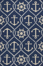 3' X 5' Navy Blue Gold And White Nautical Handmade Indoor Outdoor Area Rug
