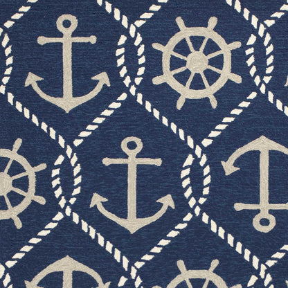 7' Navy Blue Round Nautical Handmade Indoor Outdoor Area Rug