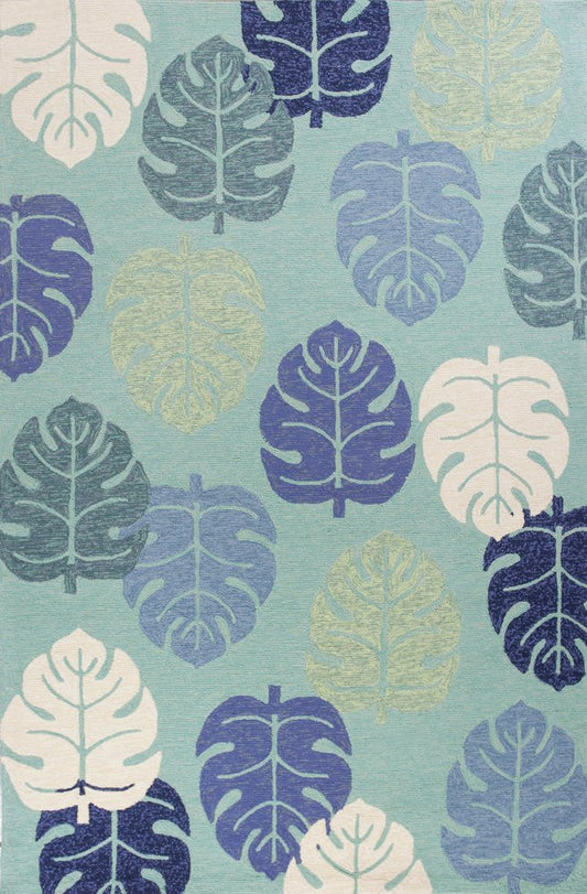 7' Turquoise And Ivory Botanical Leaves Hand Tufted Round Rug