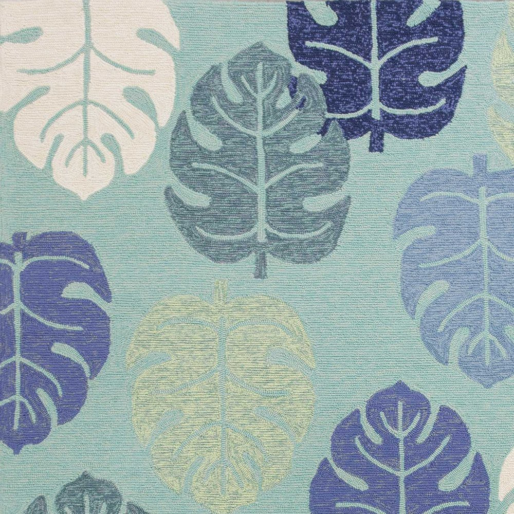 3' X 5' Turquoise And Ivory Botanical Leaves Hand Tufted Area Rug