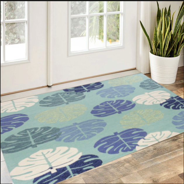 3' X 5' Turquoise Botanical Leaves Hand Tufted Area Rug