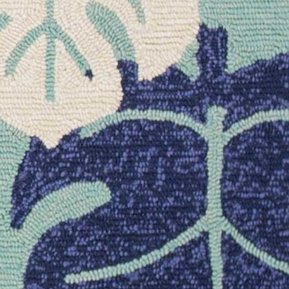 7' Turquoise And Ivory Botanical Leaves Hand Tufted Round Rug
