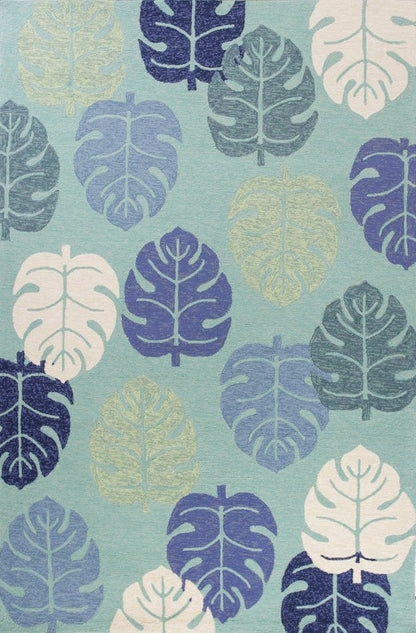 3' X 5' Turquoise And Ivory Botanical Leaves Hand Tufted Area Rug