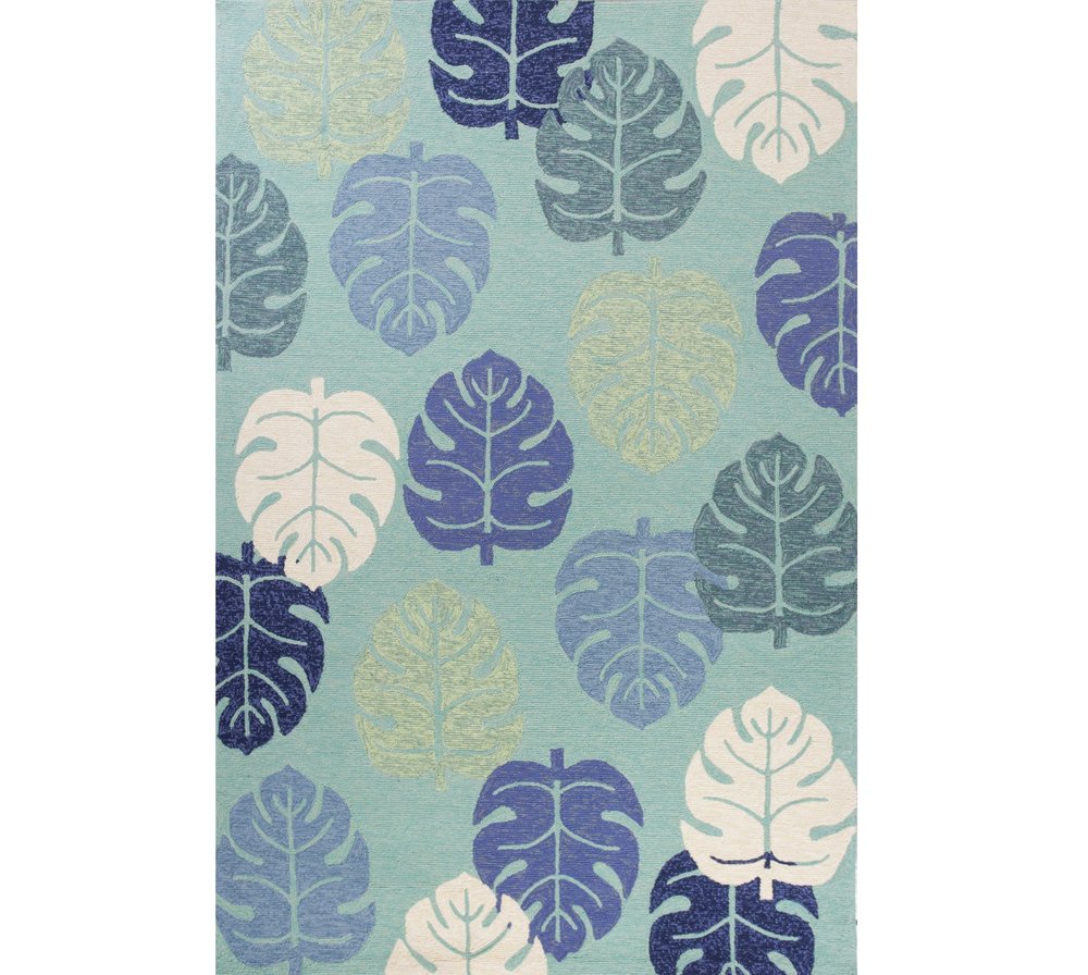 7' Turquoise And Ivory Botanical Leaves Hand Tufted Round Rug
