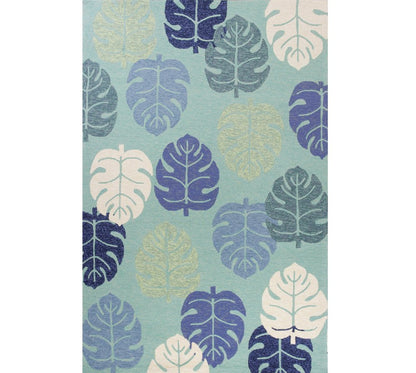 7' Turquoise And Ivory Botanical Leaves Hand Tufted Round Rug