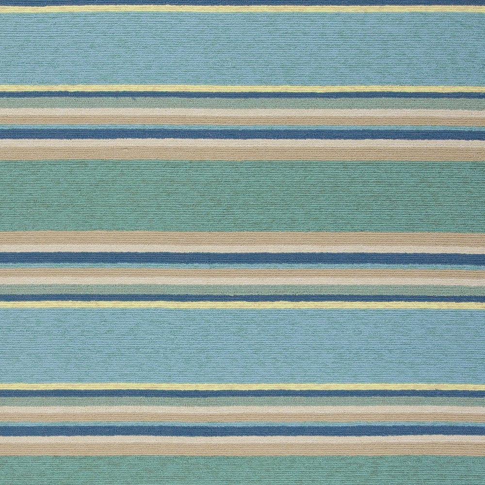 3' X 5' Blue Striped Handmade Indoor Outdoor Area Rug