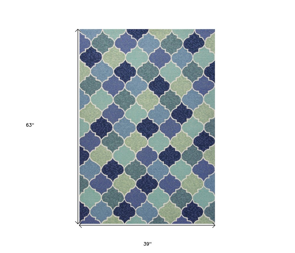 3' X 5' Blue Purple And Aqua Quatrefoil Hand Tufted Area Rug