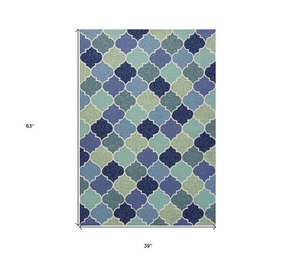 3' X 5' Blue Purple And Aqua Quatrefoil Hand Tufted Area Rug