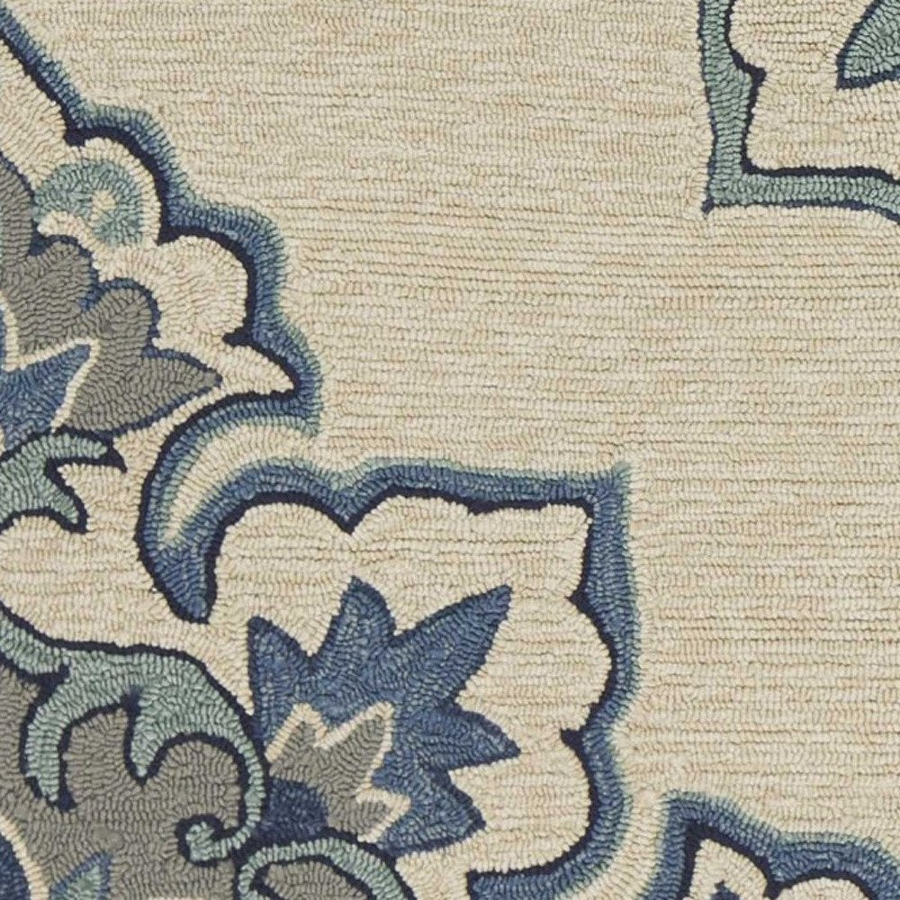 8' X 10' Ivory And Blue Damask Indoor Outdoor Area Rug