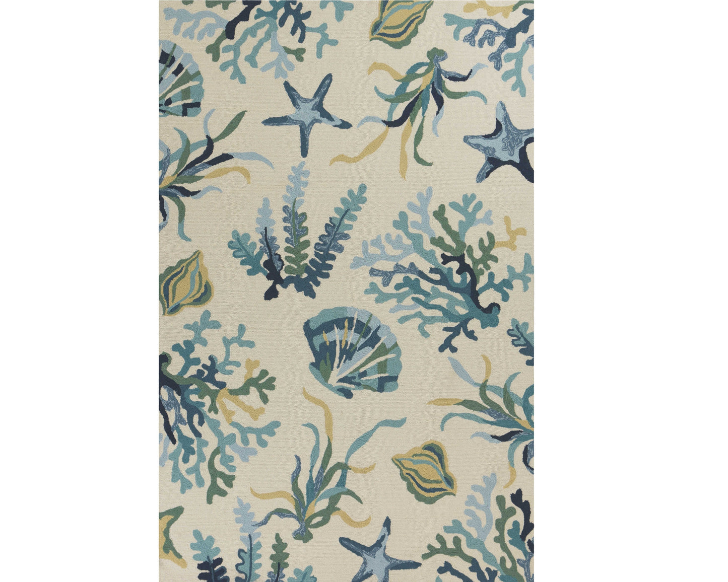 3' X 5' Ivory and Blue Seashell and Coral Hand Tufted Area Rug