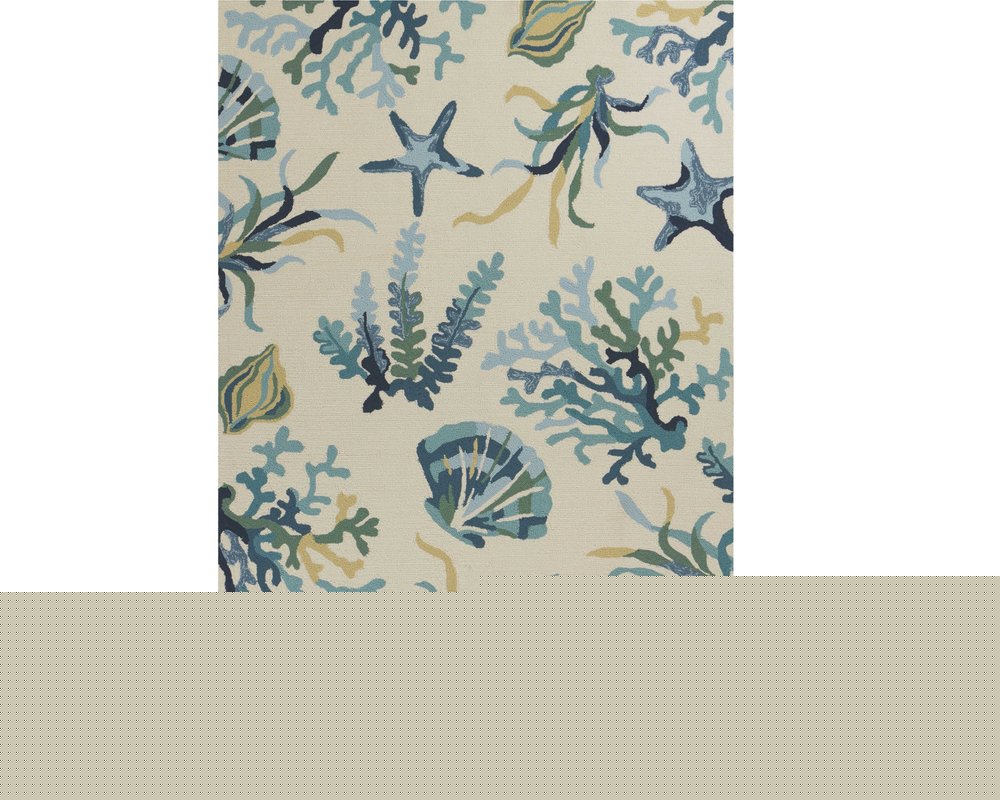 7' Round Uv Treated Polypropylene Ivory Or Blue Area Rug