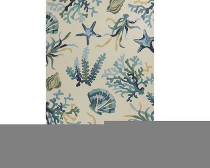 7' Round Uv Treated Polypropylene Ivory Or Blue Area Rug
