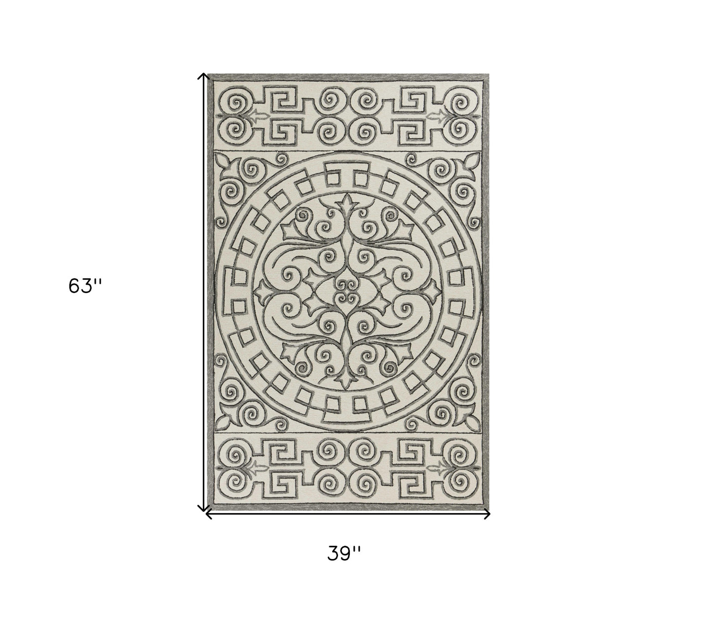 5' X 8' Gray And Ivory Damask Indoor Outdoor Area Rug