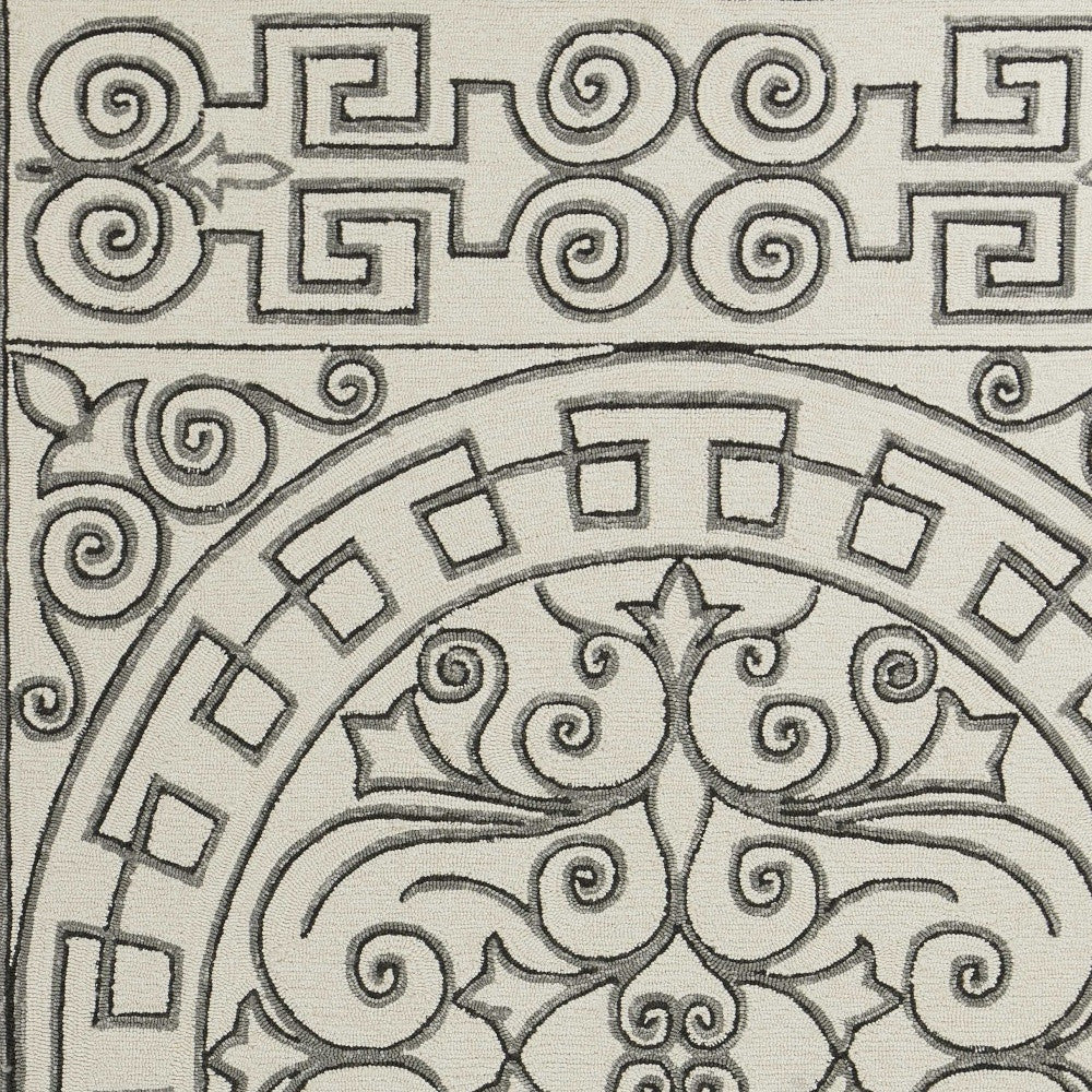 5' X 8' Gray And Ivory Damask Indoor Outdoor Area Rug