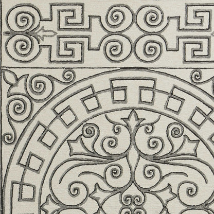 5' X 8' Gray And Ivory Damask Indoor Outdoor Area Rug