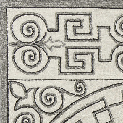 8' Gray And Ivory Round Damask Indoor Outdoor Area Rug