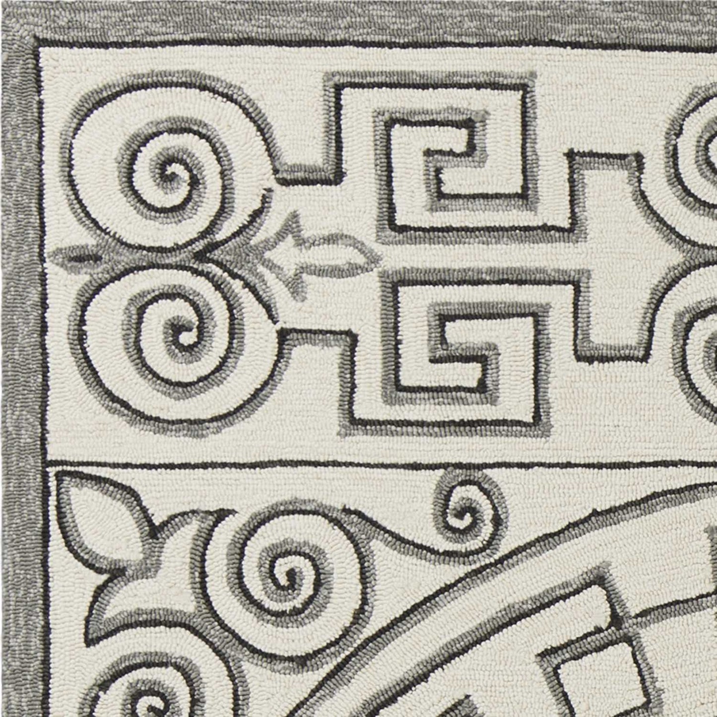 5' X 8' Gray And Ivory Damask Indoor Outdoor Area Rug