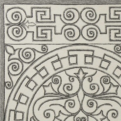 5' X 8' Gray And Ivory Damask Indoor Outdoor Area Rug