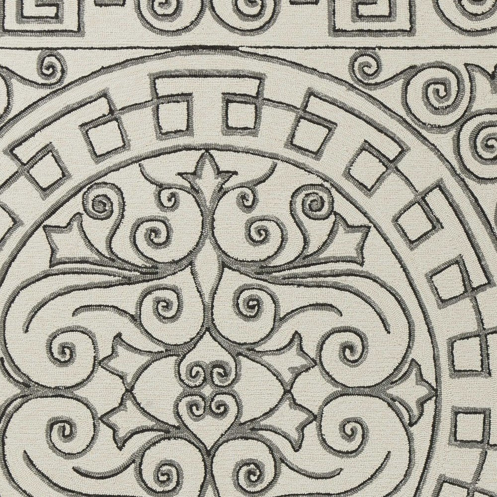 5' X 8' Gray And Ivory Damask Indoor Outdoor Area Rug