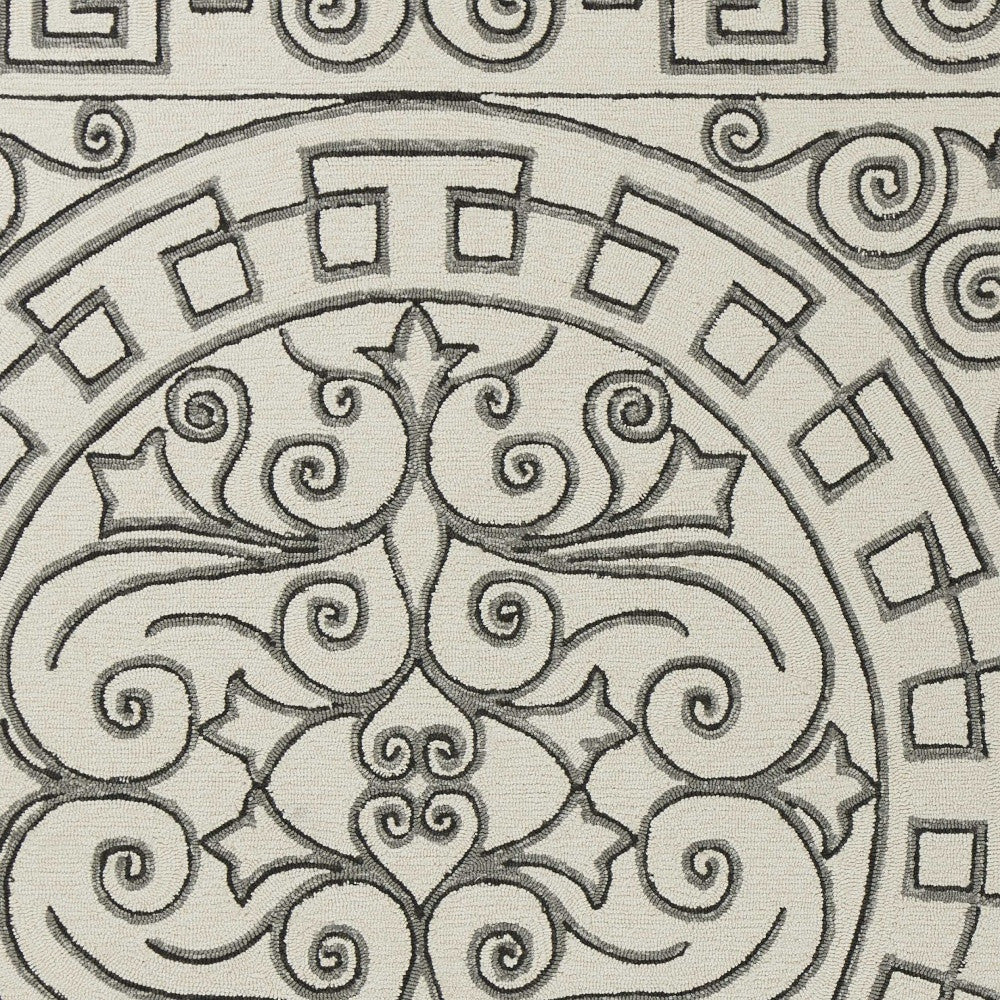 5' X 8' Gray And Ivory Damask Indoor Outdoor Area Rug
