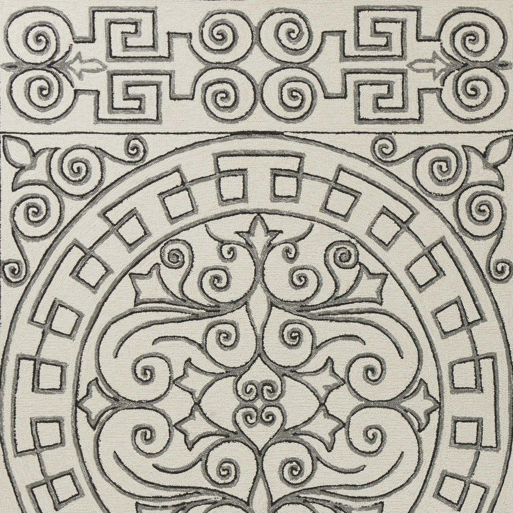 5' X 8' Gray And Ivory Damask Indoor Outdoor Area Rug