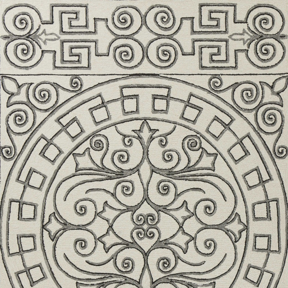 5' X 8' Gray And Ivory Damask Indoor Outdoor Area Rug