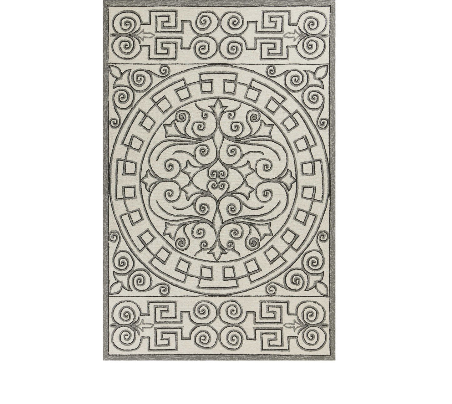 5' X 8' Gray And Ivory Damask Indoor Outdoor Area Rug