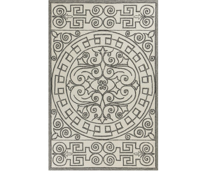 5' X 8' Gray And Ivory Damask Indoor Outdoor Area Rug