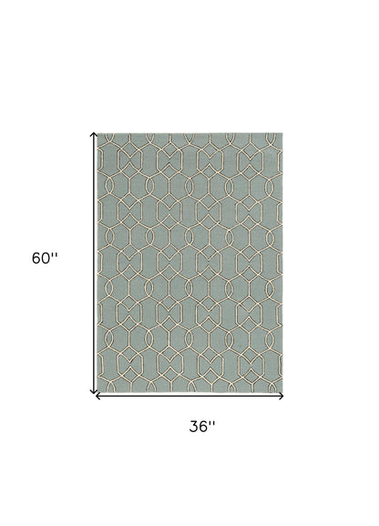 3' X 5' Green and Ivory Hand Hooked Area Rug