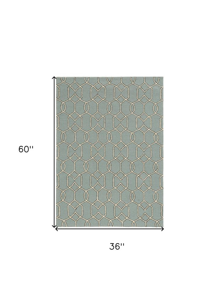 7' X 7' Green and Ivory Hand Hooked Area Rug