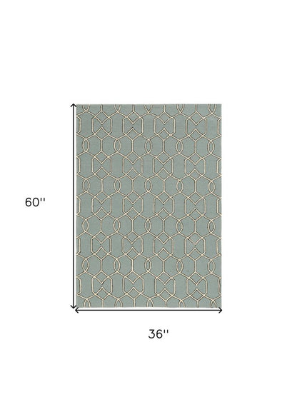 3' X 5' Green And Ivory Geometric Hand Hooked Area Rug