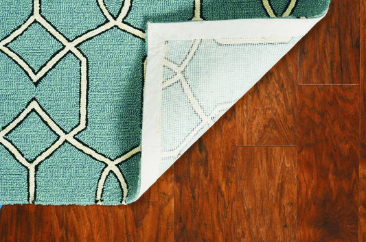 3' X 5' Green And Ivory Geometric Hand Hooked Area Rug